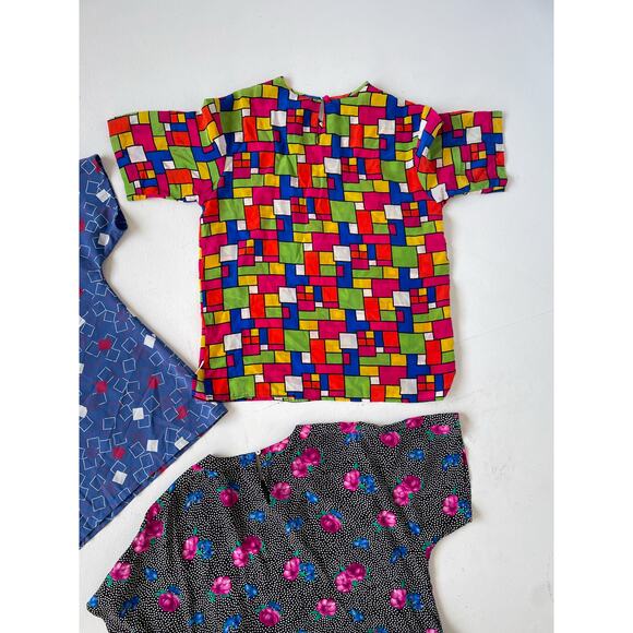 VINTAGE 80s Boxy Patterned Top Wholesale Bundle / 3 Pcs / Silk Lot Womens - Picture 6 of 9